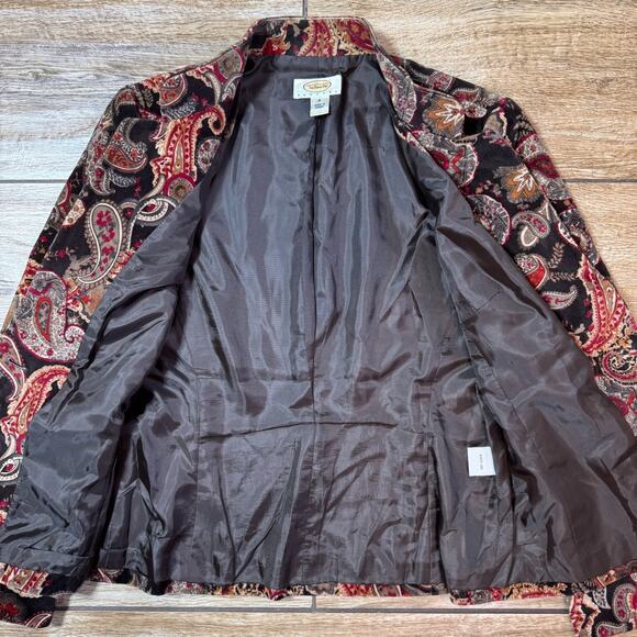 VTG Talbots 1-Button Blazer Jacket Velvet Silk Blend Floral Paisley 8P - Picture 2 of 11